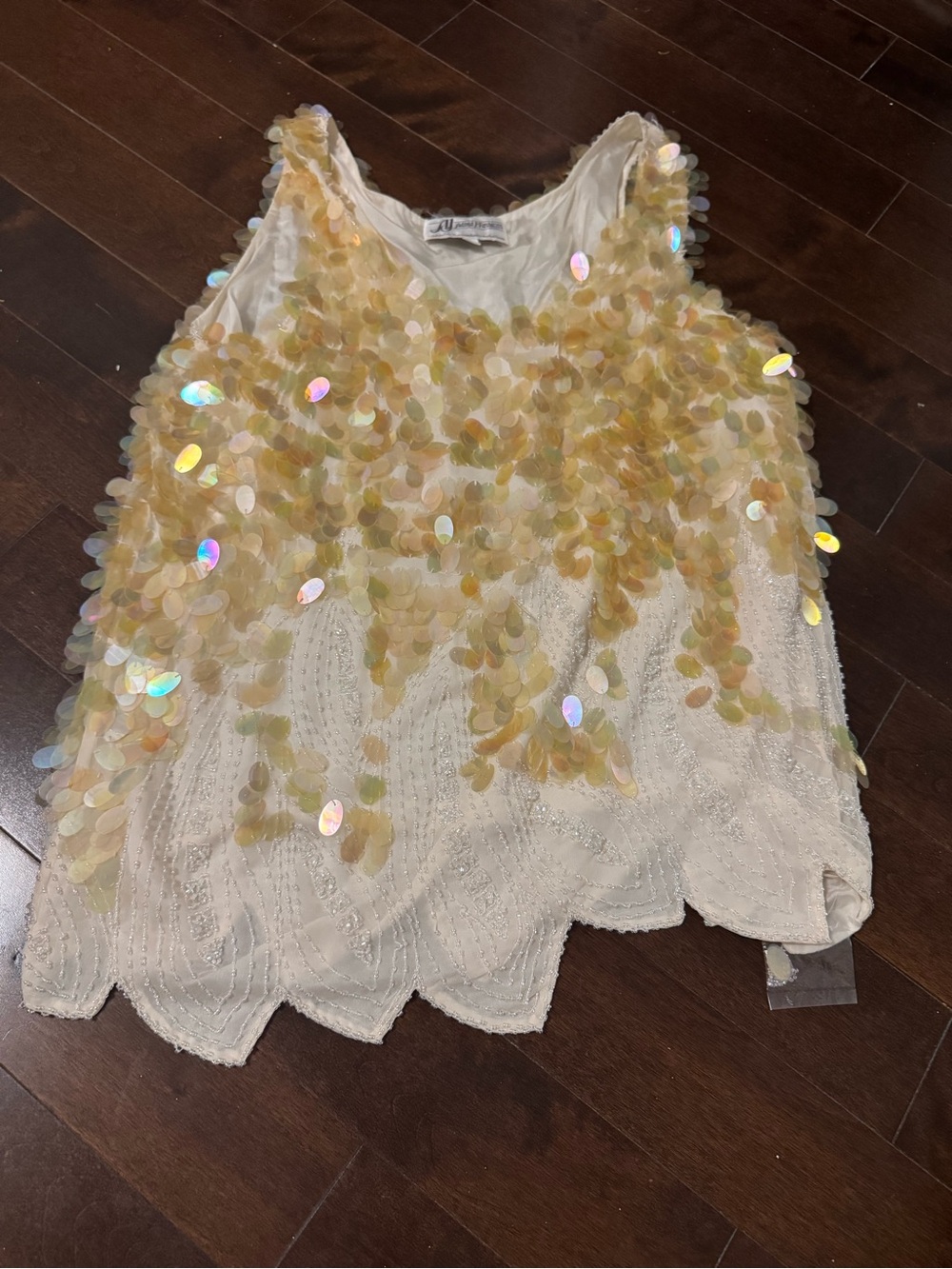 EUC VINTAGE ADINA FASHION SILK BEADED Sequin Drop Cascade Tank Top